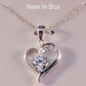 Sterling Open Heart Clear CZ  Necklace - Ne…